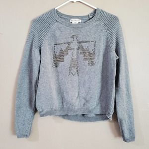 Billabong Womens Crew Neck Cropped Sweater Size L Juniors Gray Eagle Studded